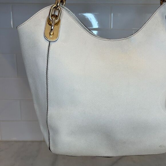 Michael Kors Bag Purse Handbag Lily Saffiano Leather Gold Chain Tote Shoulder - Picture 2 of 16